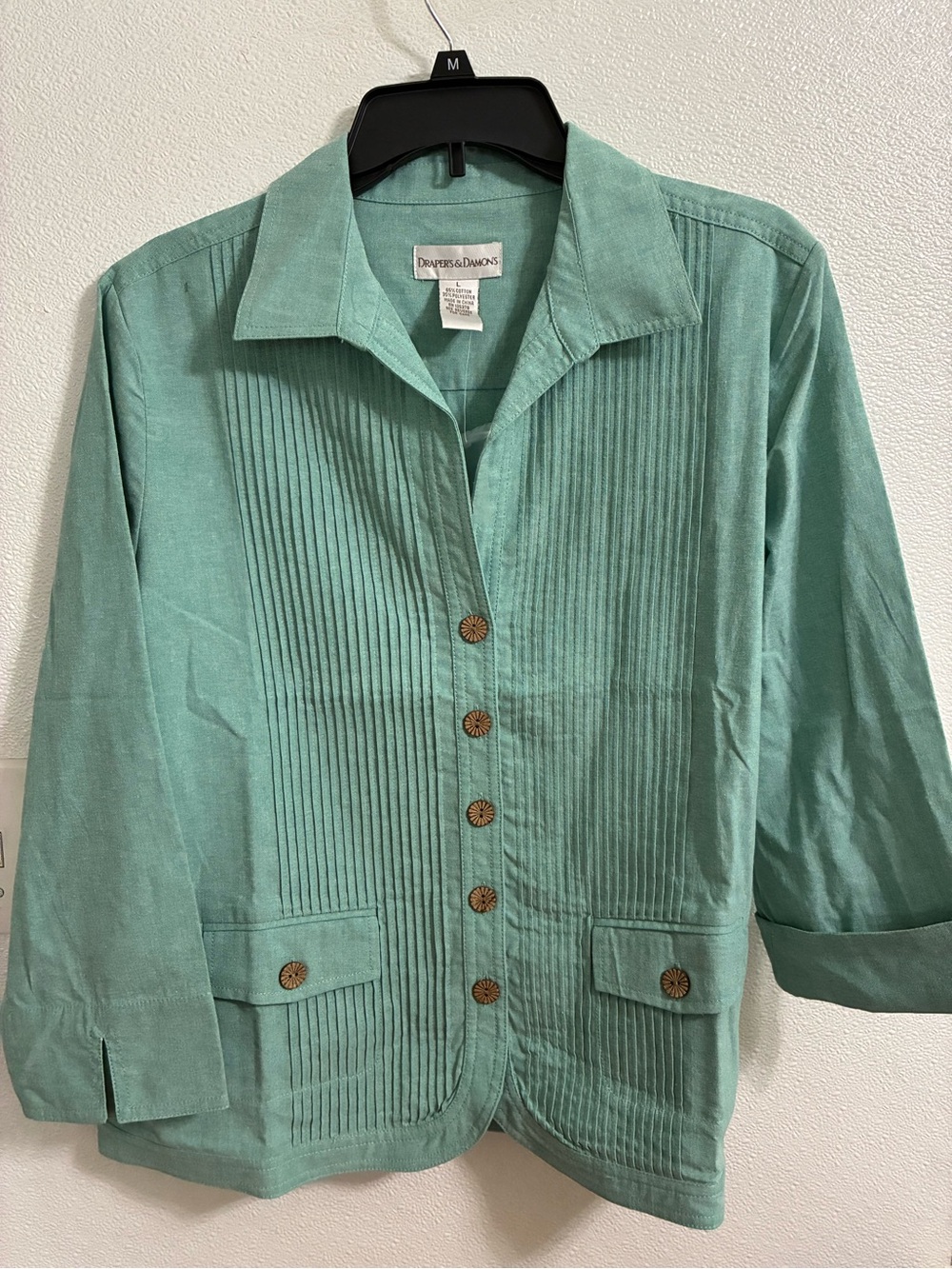 Drapers & Damons Mint Green Button Front Jacket L NWOT